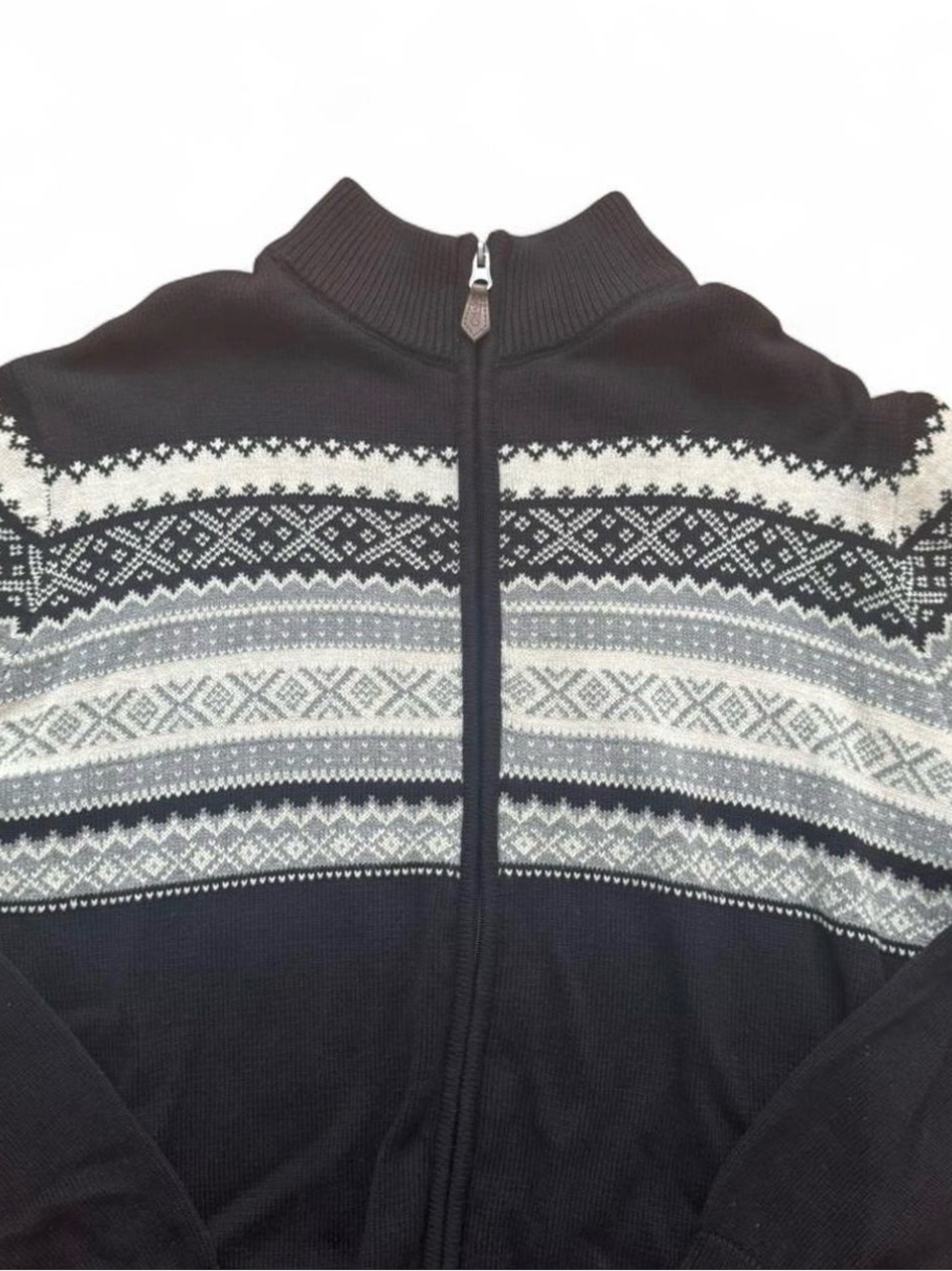 Chaps Mens 2XL Full Zip Christmas Sweater NWT Black Snowflake Mock Neck Cotton - Picture 6 of 14
